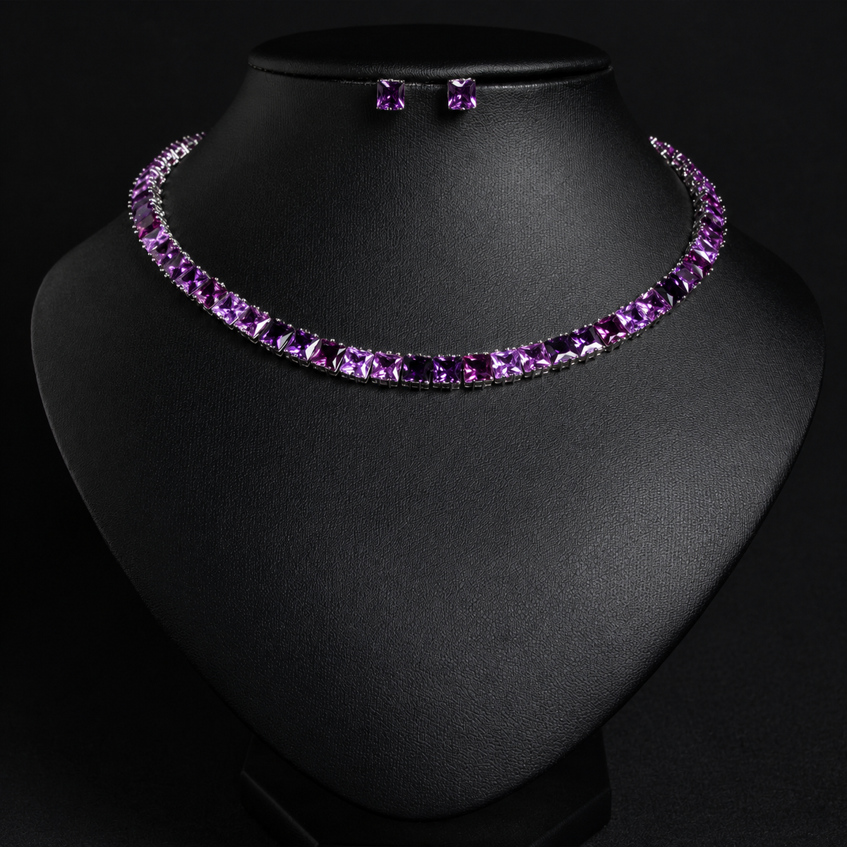Classic Geometric Square American Diamond Silver Plated Zircon Earrings & Necklace Set for Women-Wedding Engagement Party Gift