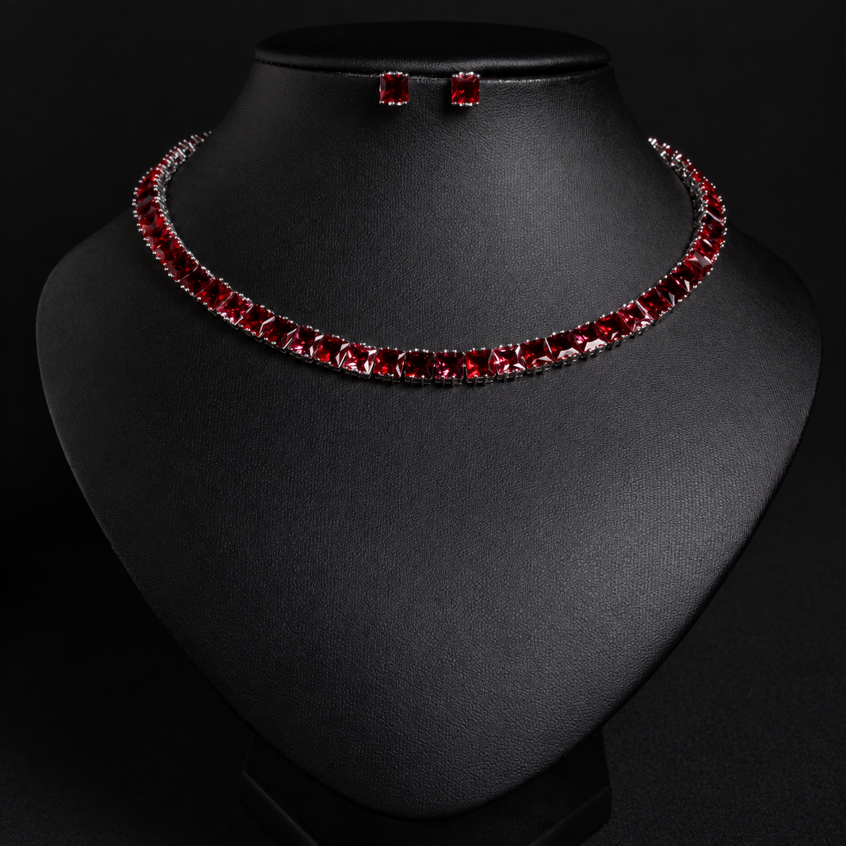 Classic Geometric Square American Diamond Silver Plated Zircon Earrings & Necklace Set for Women-Wedding Engagement Party Gift
