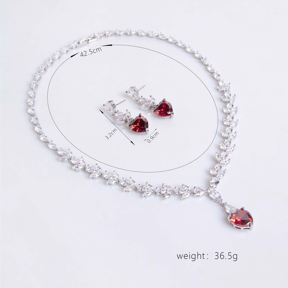 Heart-shaped American Diamond Silver Plated Necklace & Earrings Jewelry Set