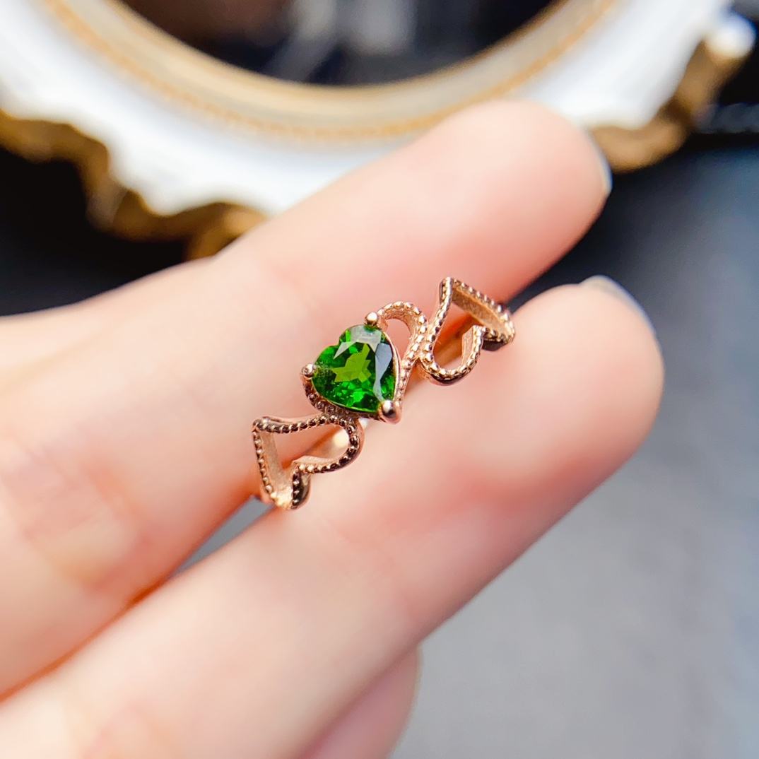 Rose Gold Plated 925 Sterling Silver Deep Green Gemstone Fine Jewelry Adjustable Size Ring