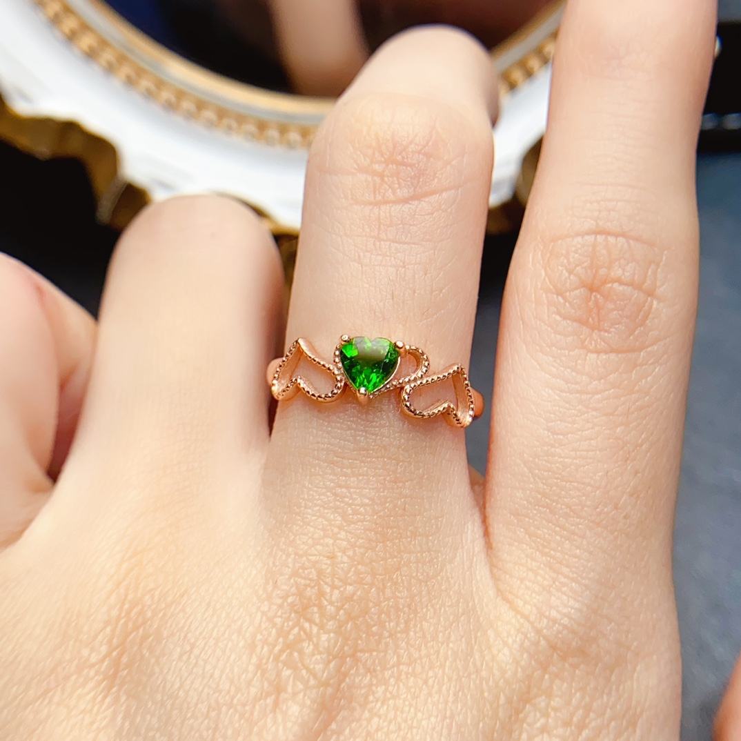 Rose Gold Plated 925 Sterling Silver Deep Green Gemstone Fine Jewelry Adjustable Size Ring