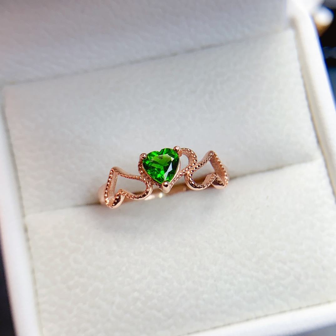 Rose Gold Plated 925 Sterling Silver Deep Green Gemstone Fine Jewelry Adjustable Size Ring