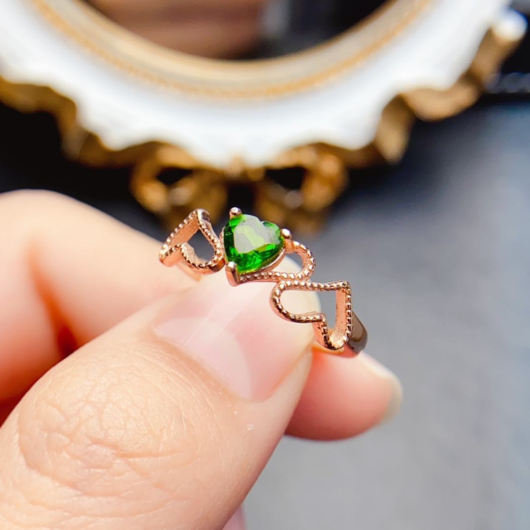 Rose Gold Plated 925 Sterling Silver Deep Green Gemstone Fine Jewelry Adjustable Size Ring