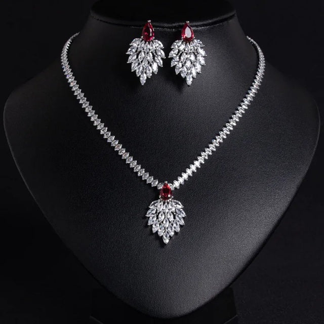 Multicolored Marquise And Drop Shaped American Diamond Necklace Set With Earrings Silver Plated