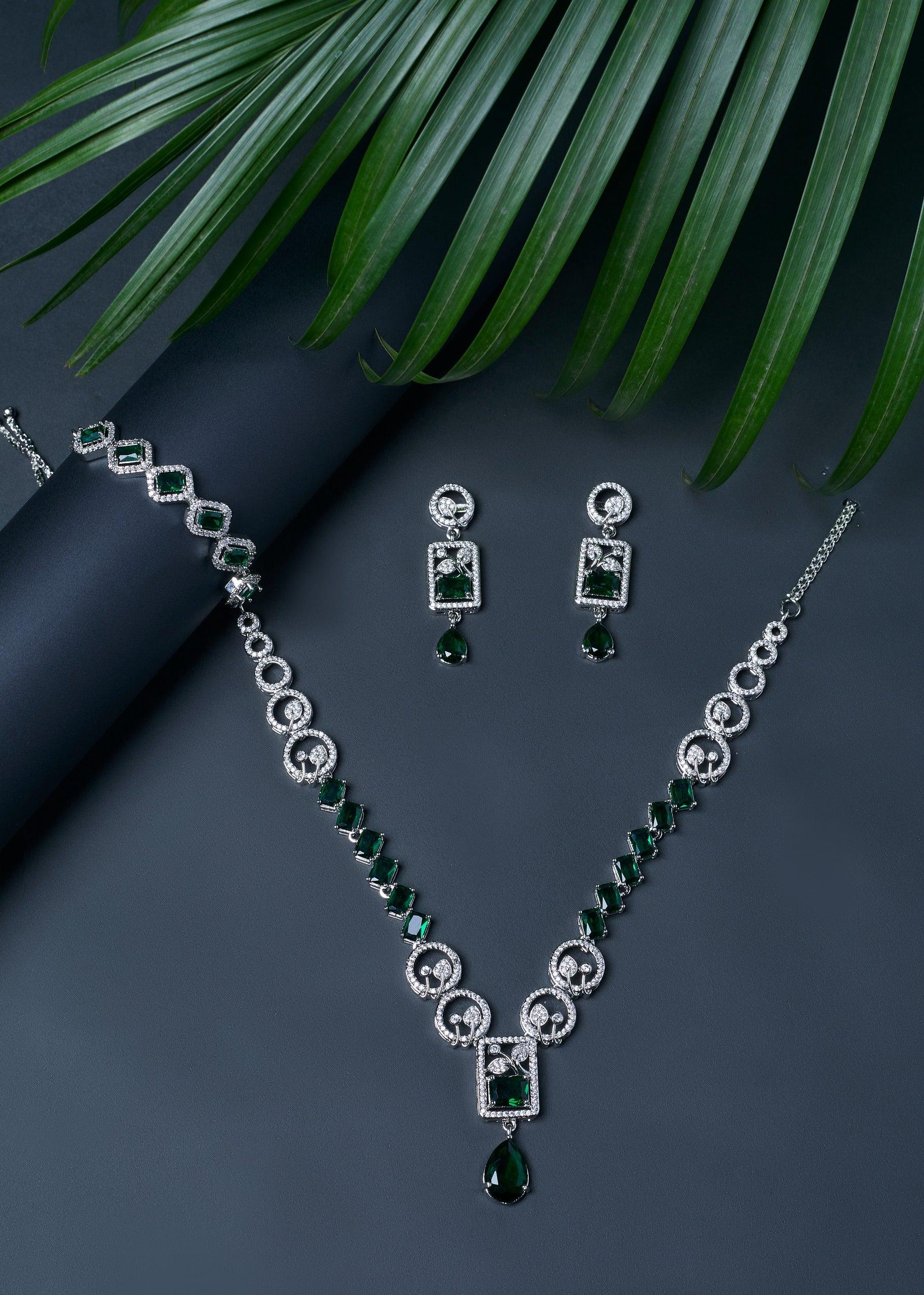 Necklace Set with Matching Earrings – FREE Bracelet Included Elegant Green Drop Necklace Set |Perfect for Festive & Wedding Wear