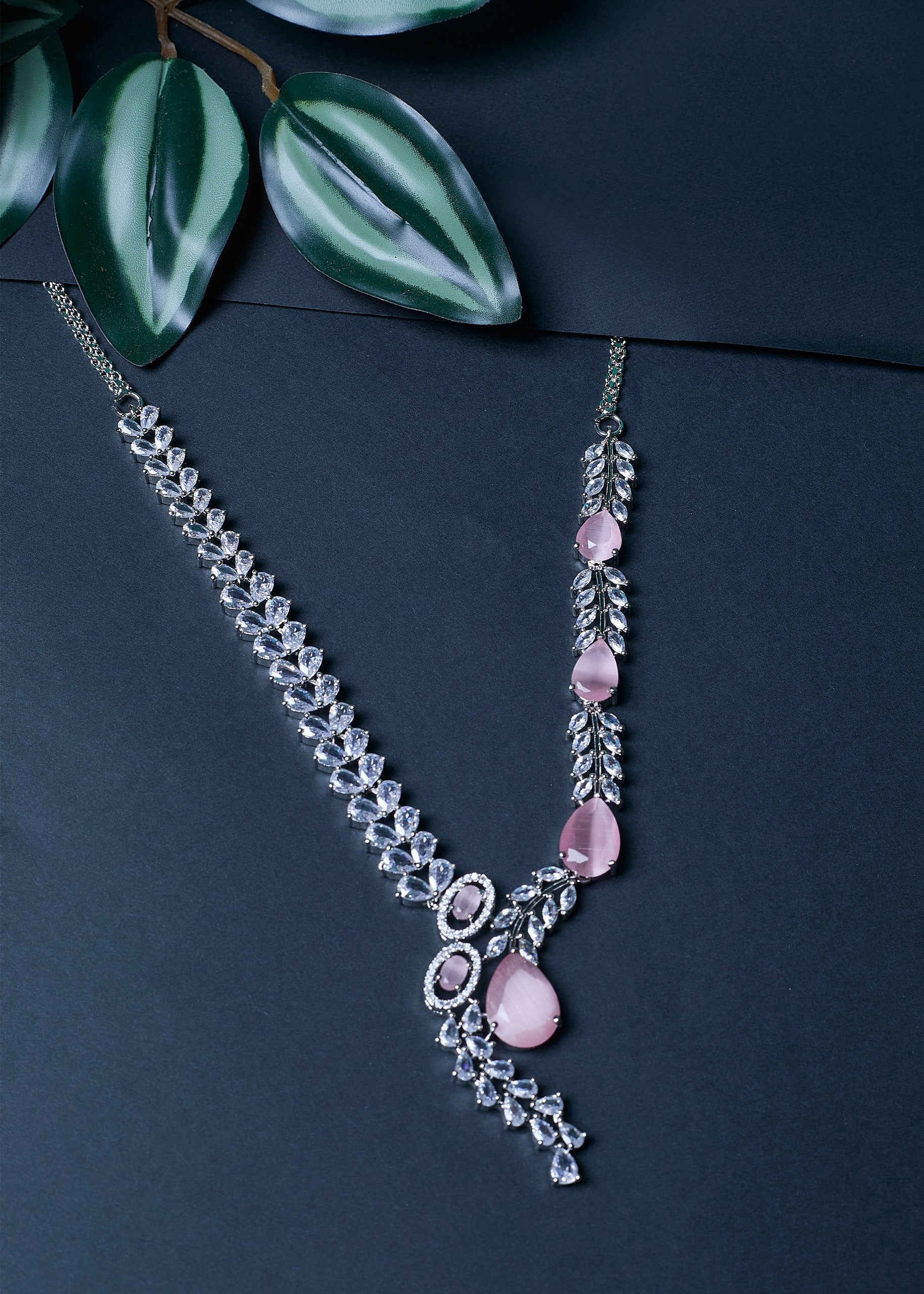 Special Combo: Stylish Necklace & Earrings + FREE Bangle ,Pink Teardrop Necklace Set