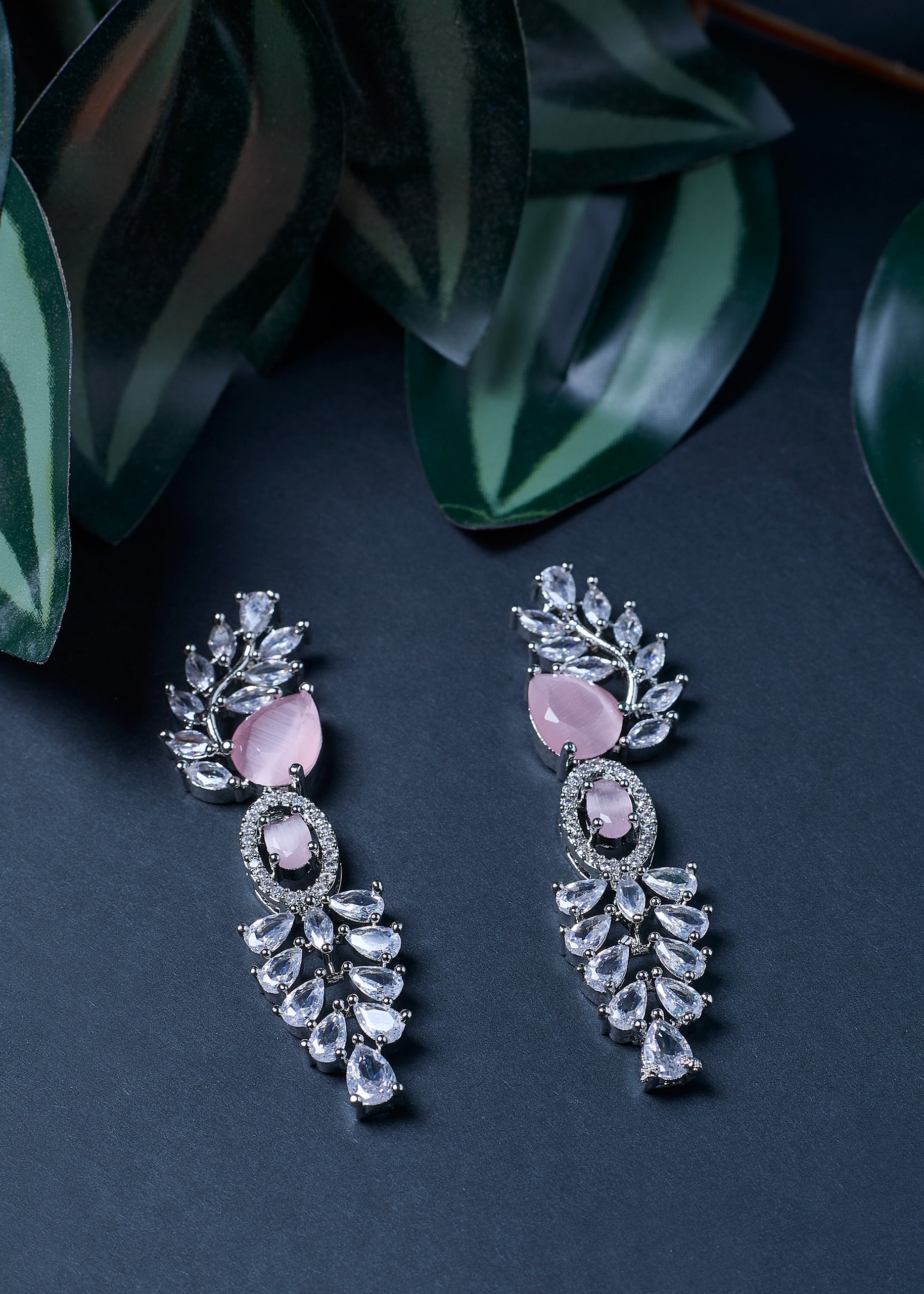 Special Combo: Stylish Necklace & Earrings + FREE Bangle ,Pink Teardrop Necklace Set