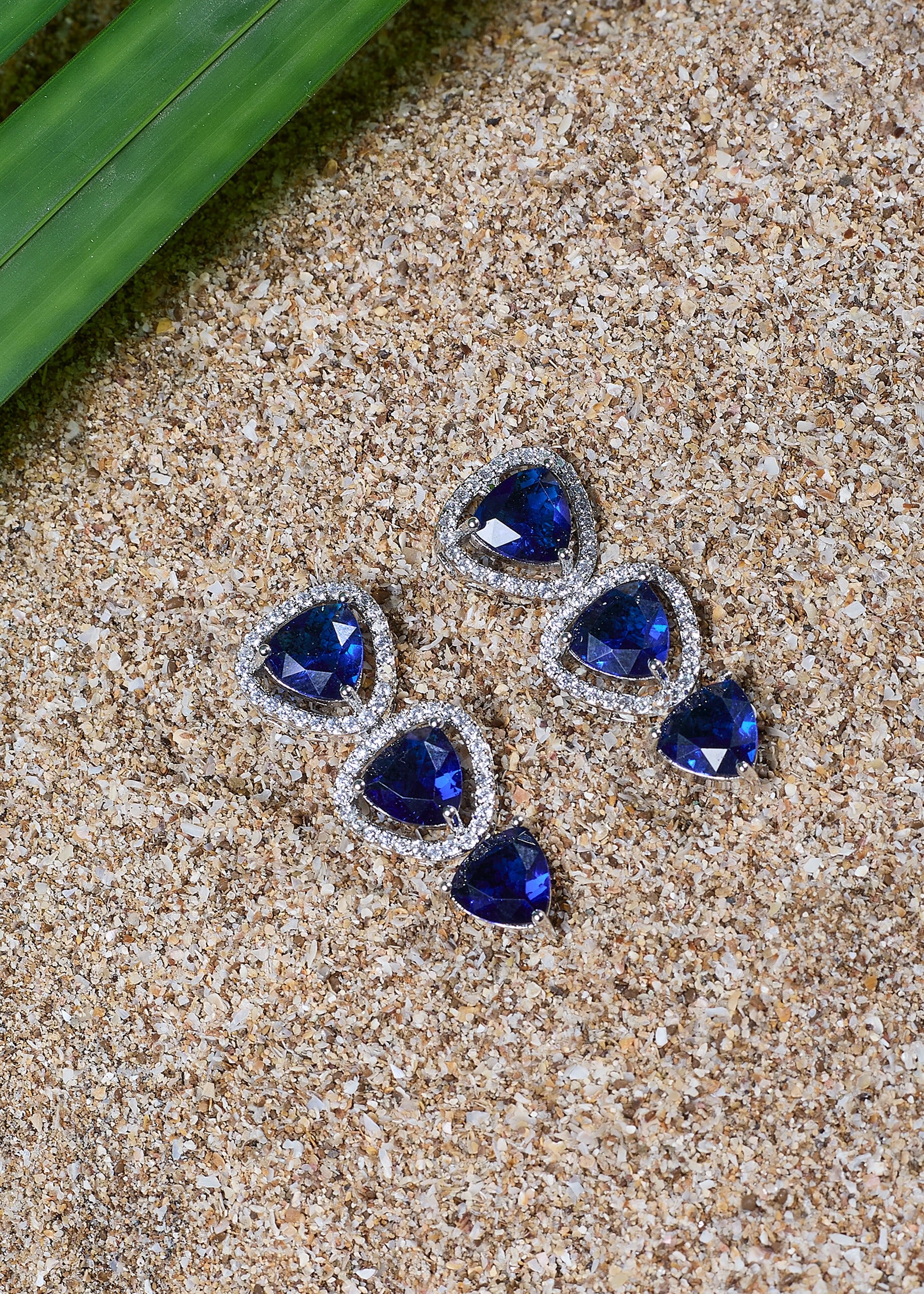 Blue Triangle Stone Necklace Set with Earrings And 1 FREE Bangle | Combo Offer Necklace Set