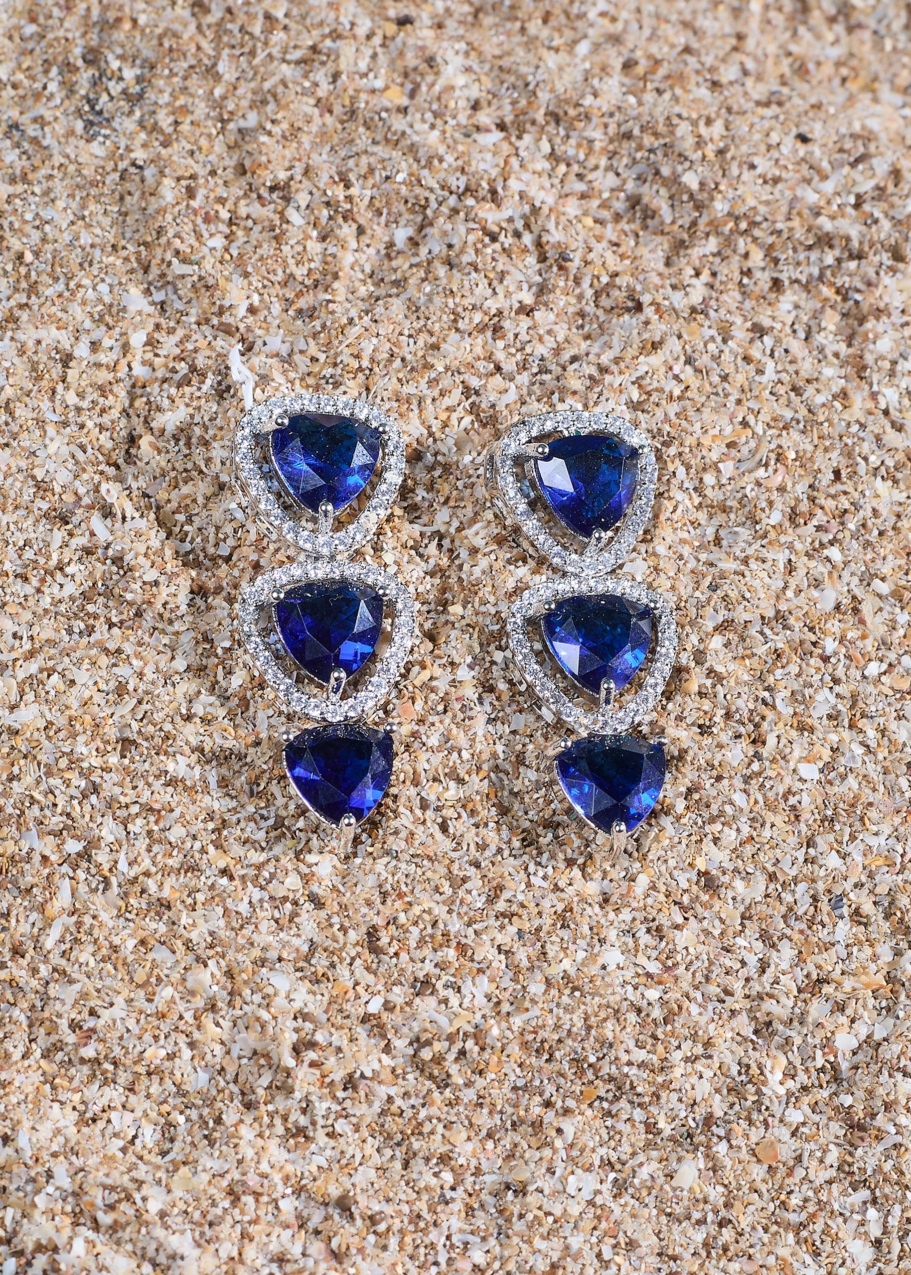 Blue Triangle Stone Necklace Set with Earrings And 1 FREE Bangle | Combo Offer Necklace Set