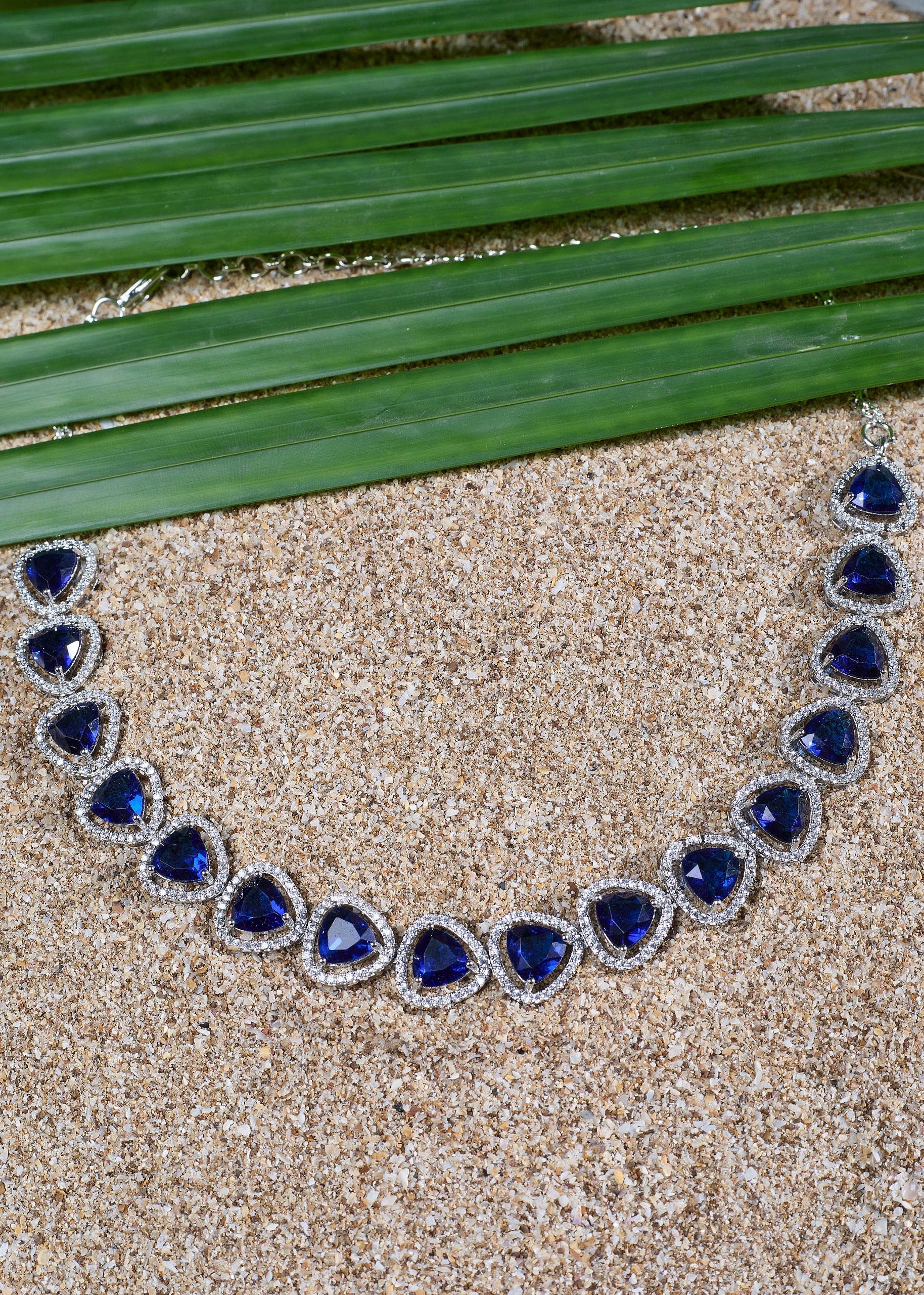 Blue Triangle Stone Necklace Set with Earrings And 1 FREE Bangle | Combo Offer Necklace Set