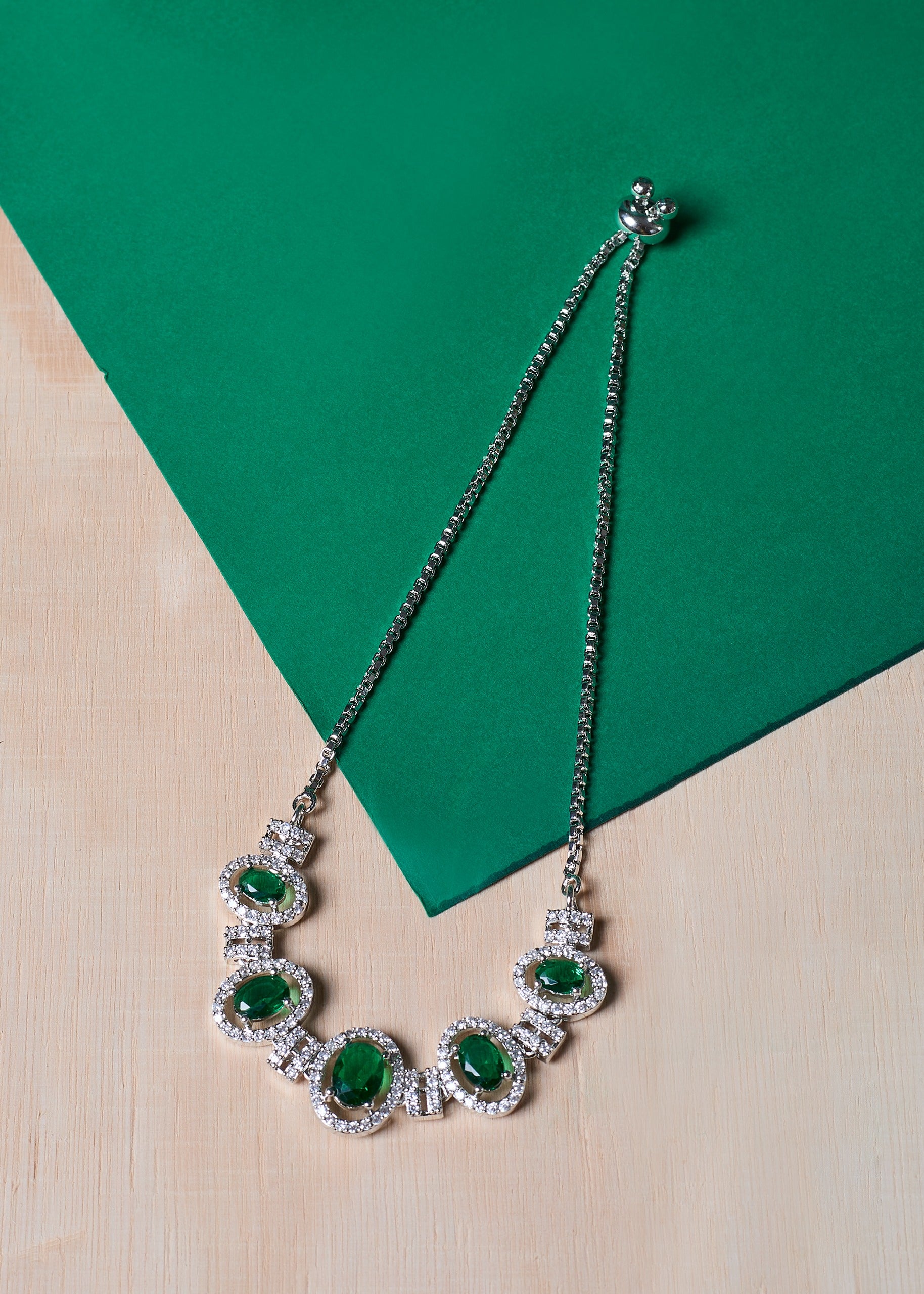 Green Stone Triangle Necklace Set with Earrings And One FREE Bracelet | Combo Offer