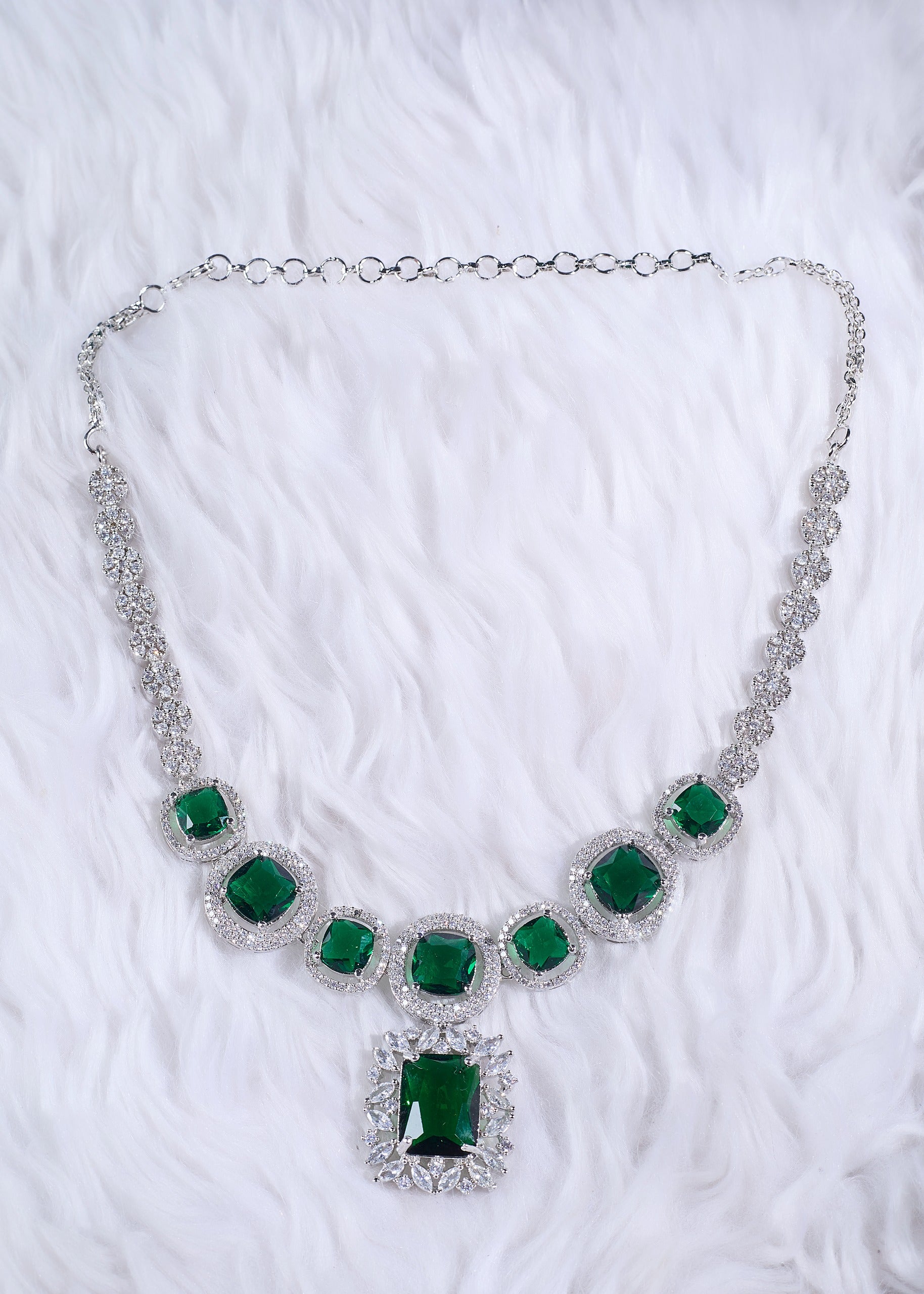 Necklace & Earrings Set + FREE Matching Bangle | Limited-Time Deal, Green Emerald AD stone Necklace Set