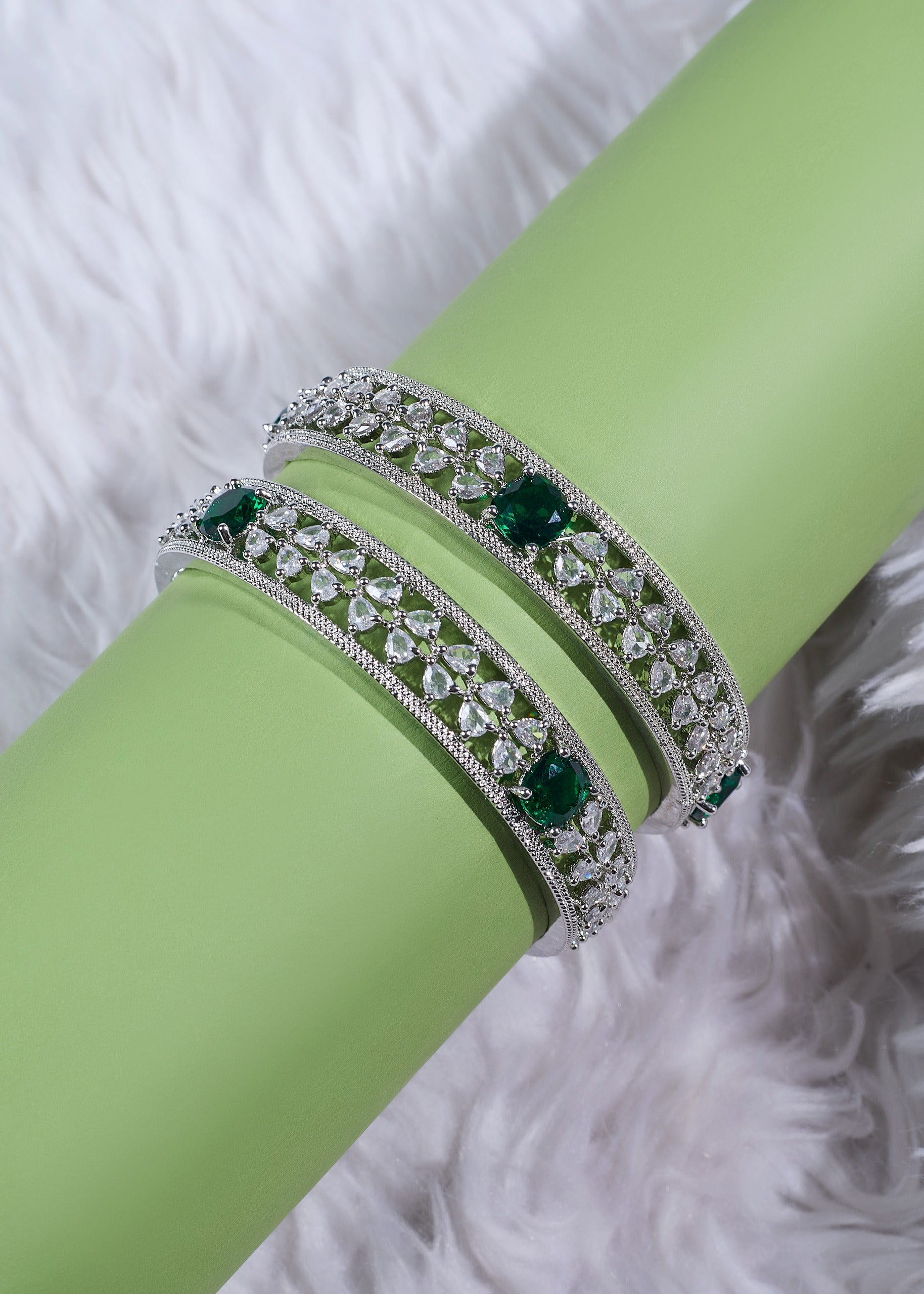 Necklace & Earrings Set + FREE Matching Bangle | Limited-Time Deal, Green Emerald AD stone Necklace Set