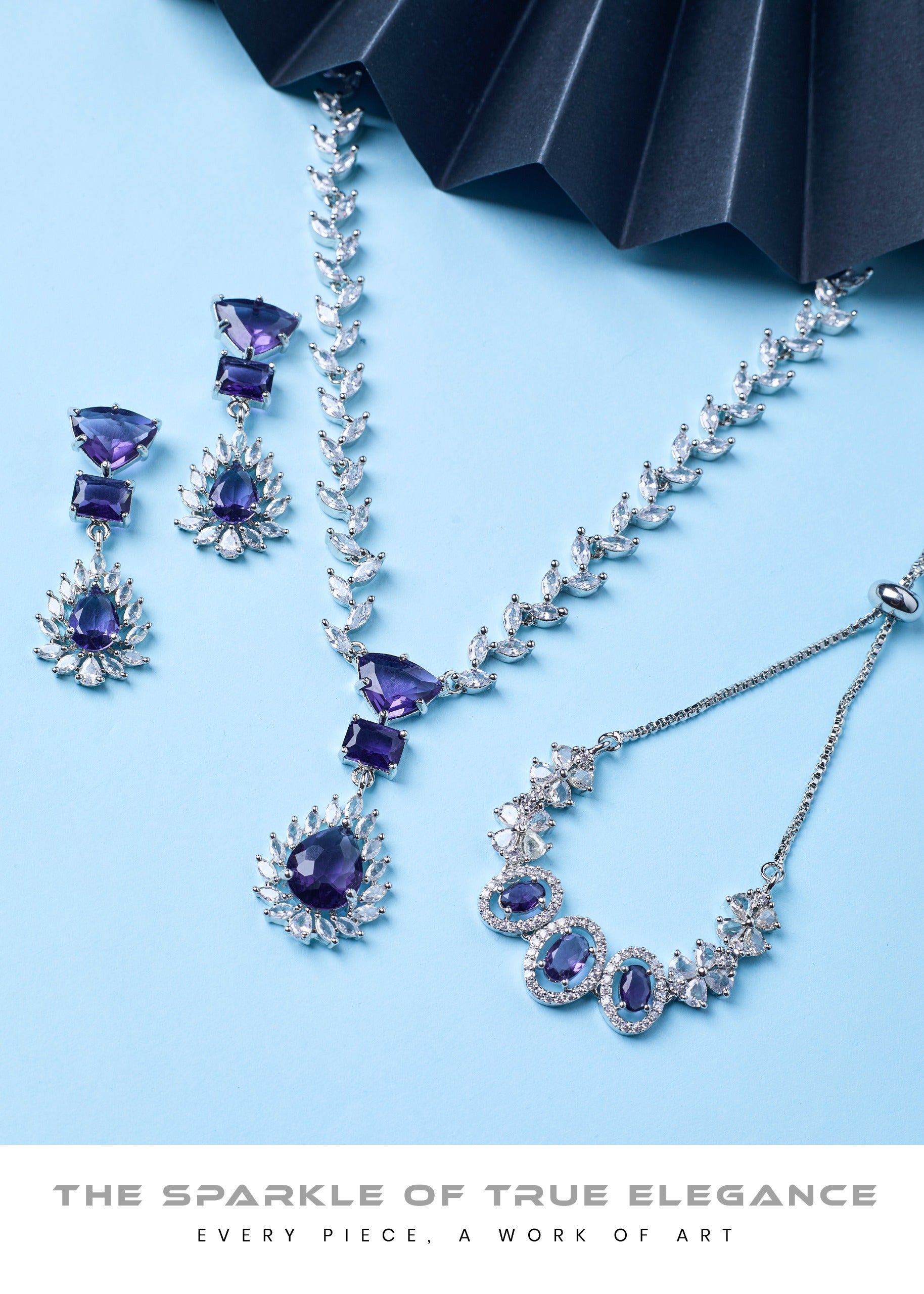 Purple Stone Necklace Set with Earrings And FREE Bracelet | Combo Sale