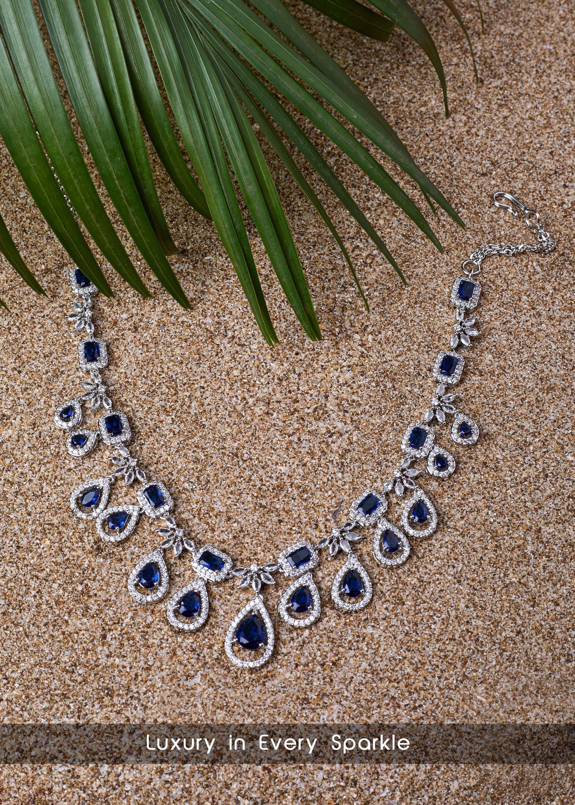 Blue Stone Jewelry Set –Necklace And Earrings With FREE Bracelet, Combo for Women | Wedding & Festive Wear
