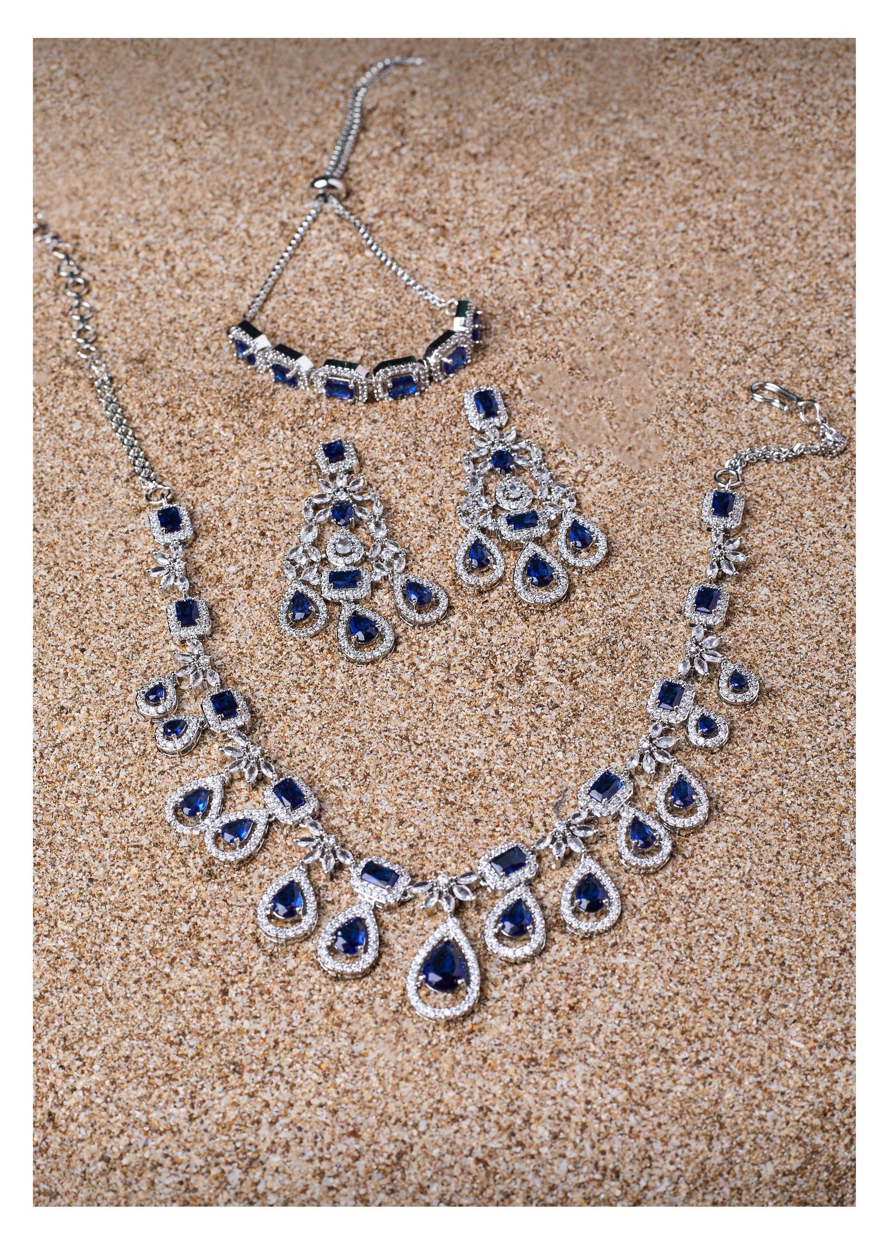 Blue Stone Jewelry Set –Necklace And Earrings With FREE Bracelet, Combo for Women | Wedding & Festive Wear