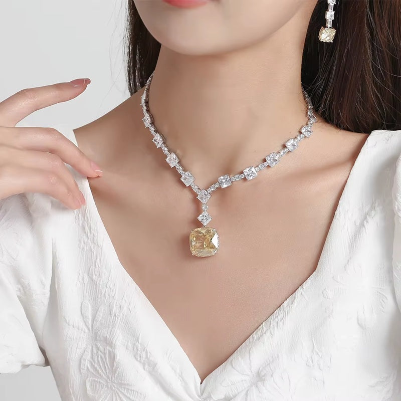 Multi Colored Imported American Diamond Necklace Set with Earrings – White Rhodium Silver Plated