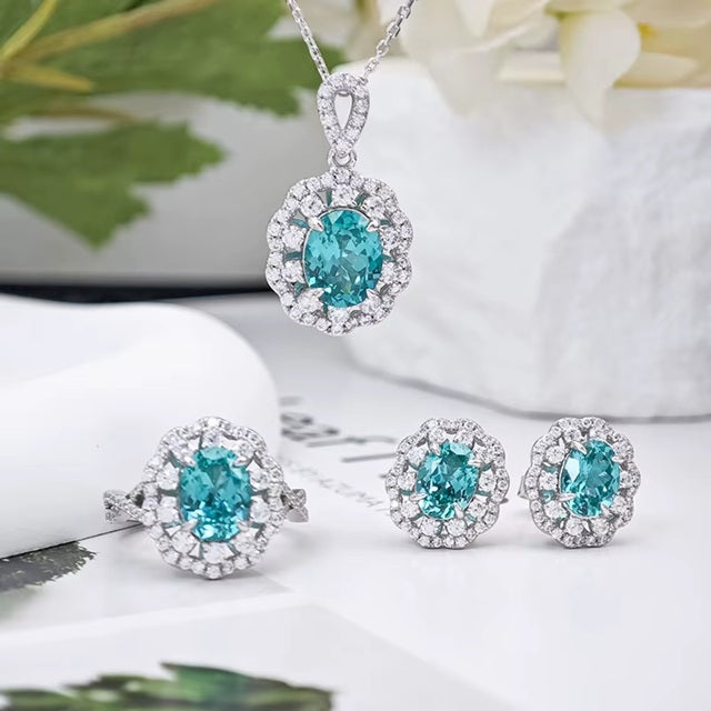 Blue Color Stone Studded Silver Plated 3 Pcs Jewelry Set With Pendant Earrings And Ring