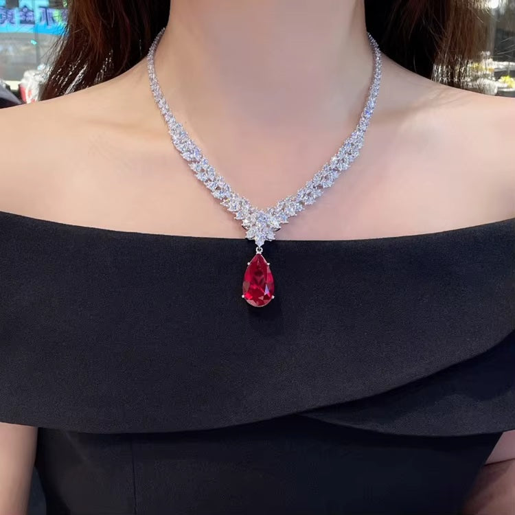 Pear Cut Raindrop Royale American Diamond Statement Necklace With Ring And Earrings Set