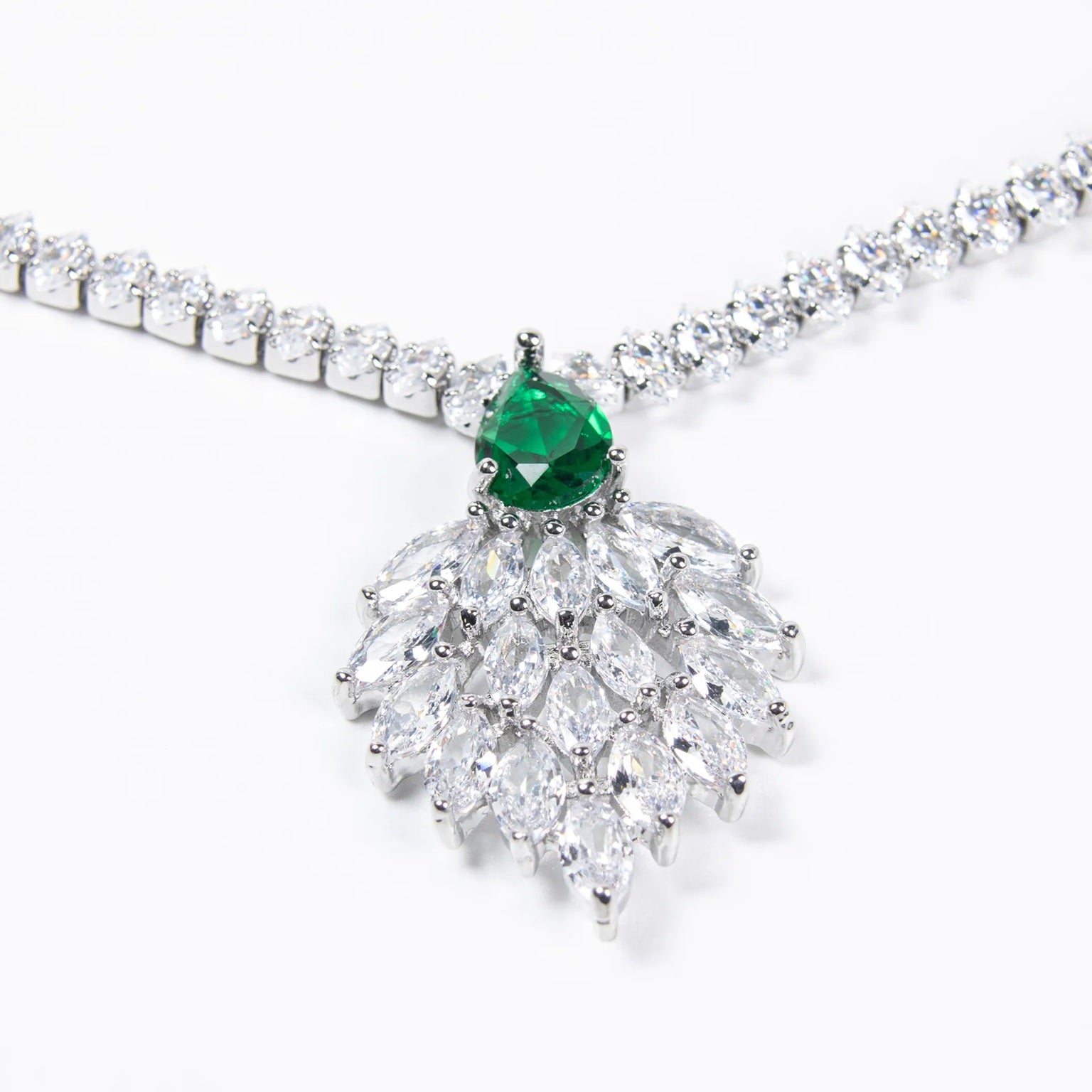 Multicolored Marquise And Drop Shaped American Diamond Necklace Set With Earrings Silver Plated