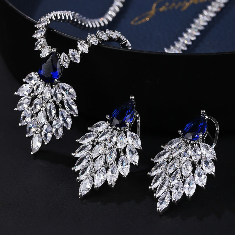 Multicolored Marquise And Drop Shaped American Diamond Necklace Set With Earrings Silver Plated