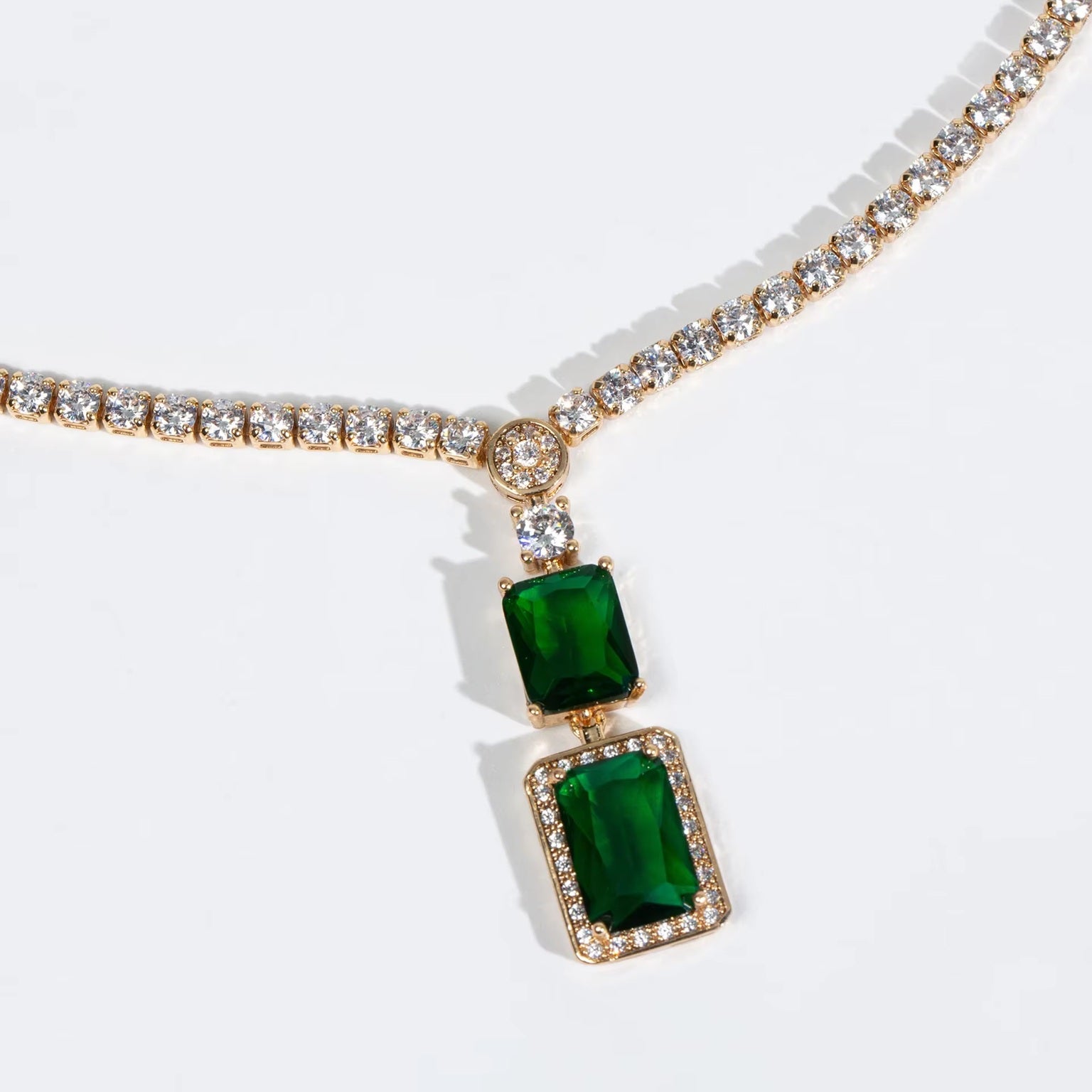 Luxurious Square Geometric American Diamond Necklace Set With Earrings 18k yellow Gold Plated