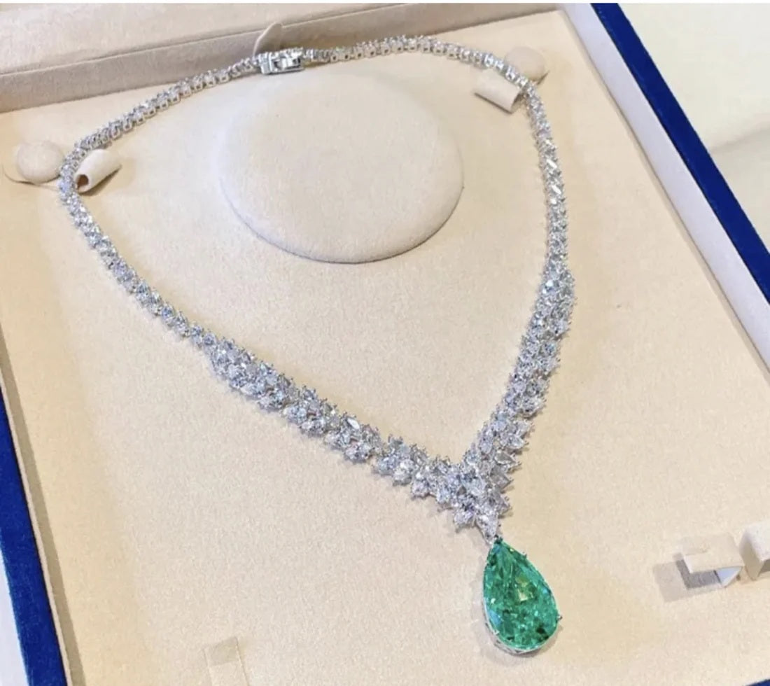 Pear Cut Raindrop Royale American Diamond Statement Necklace With Ring And Earrings Set
