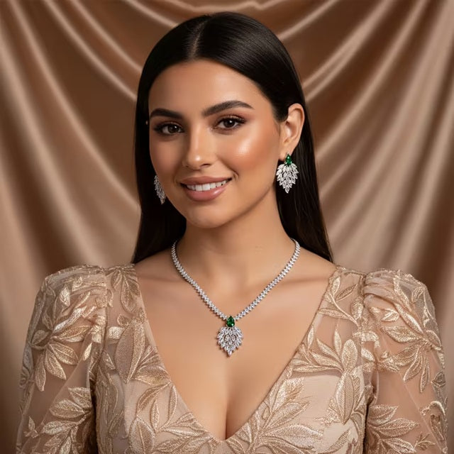 Multicolored Marquise And Drop Shaped American Diamond Necklace Set With Earrings Silver Plated