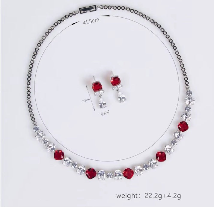 Multicolor Geometric Shaped Color Stone Silver Plated Necklace & Earrings Jewelry Set