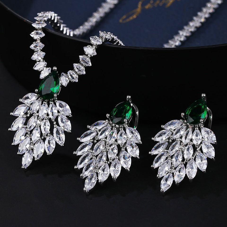 Multicolored Marquise And Drop Shaped American Diamond Necklace Set With Earrings Silver Plated
