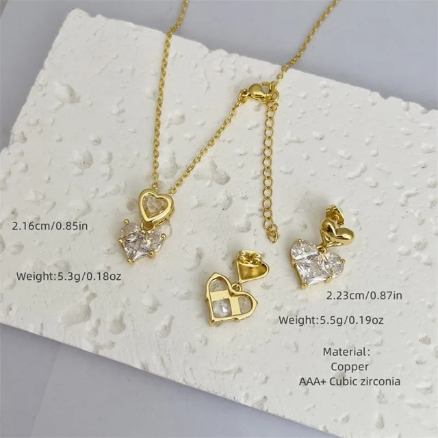 Classic Style Heart Shape Pendant Set with Stud Earrings – 18K Gold Plated Anti Tarnish Jewelry