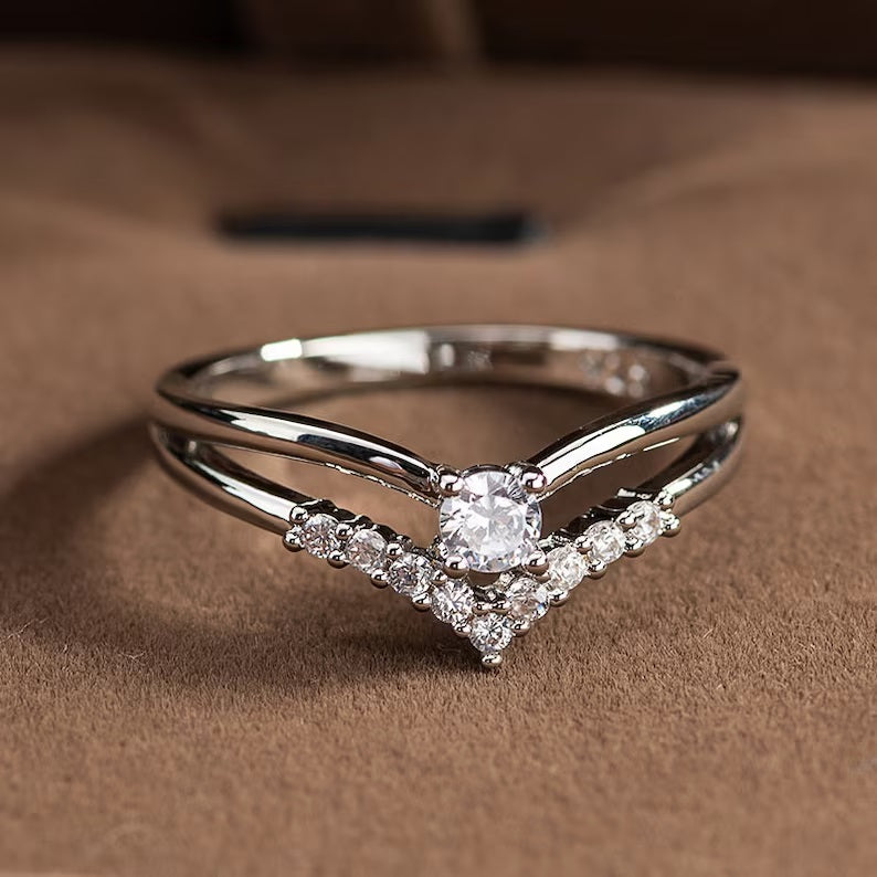 Double Layers Curved Engagement Ring 925 Real Silver Curved Wedding Band Anniversary Gifts Ring| Adjustable Size