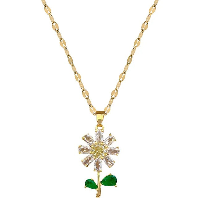 American Diamond Floral Pendant Set with Stud Earrings – 18K Gold Plated Anti Tarnish Jewelry