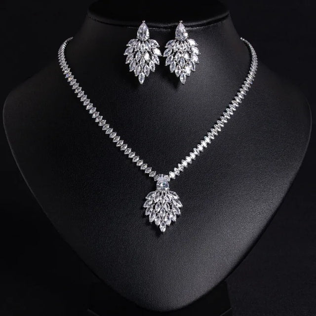 Multicolored Marquise And Drop Shaped American Diamond Necklace Set With Earrings Silver Plated