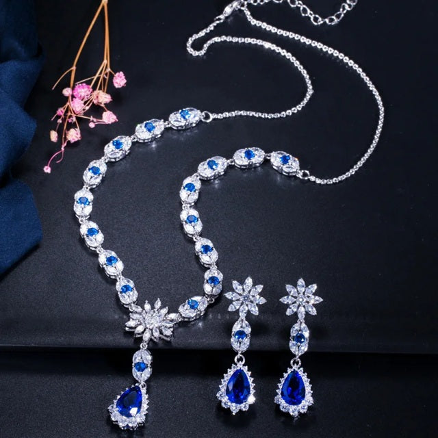 Elegant Blue Stone Necklace Set with Matching Earrings – Premium Fashion Jewelry for Special Occasions