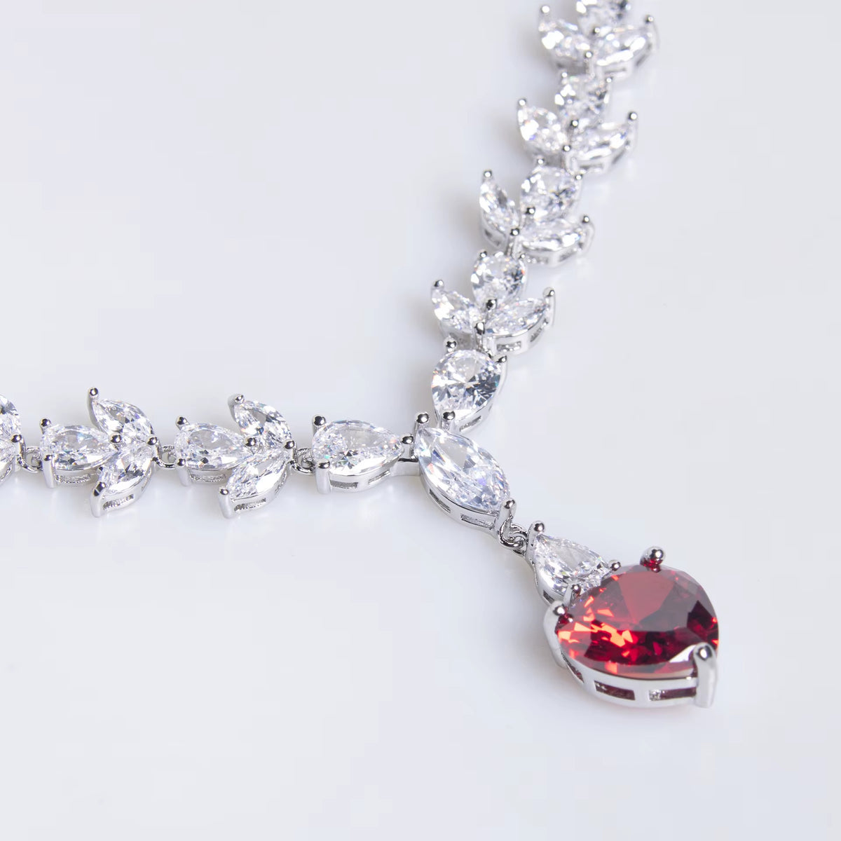 Heart-shaped American Diamond Silver Plated Necklace & Earrings Jewelry Set