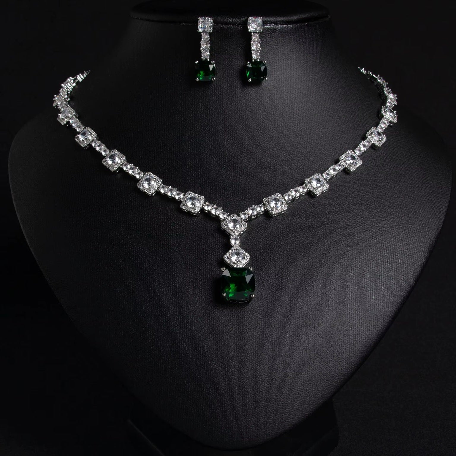 Multi Colored Imported American Diamond Necklace Set with Earrings – White Rhodium Silver Plated
