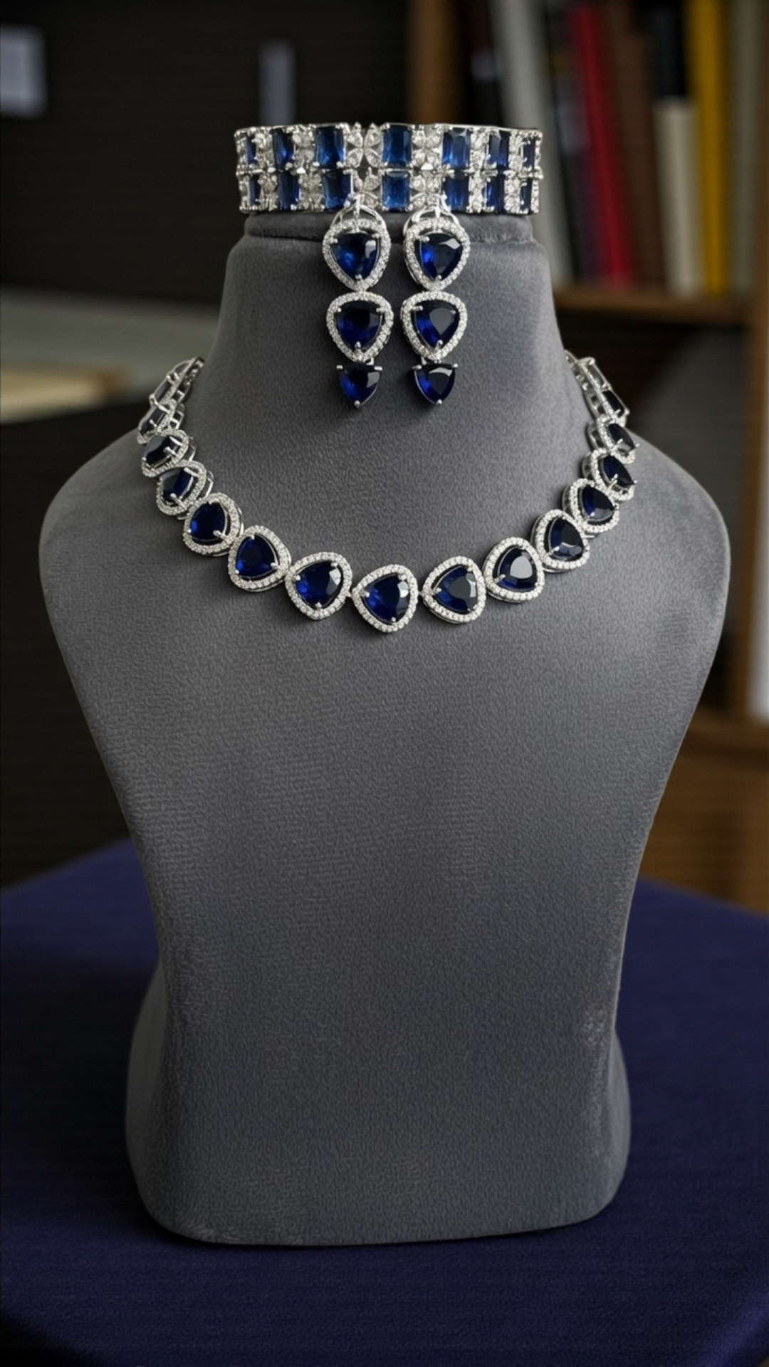 Blue Triangle Stone Necklace Set with Earrings And 1 FREE Bangle | Combo Offer Necklace Set