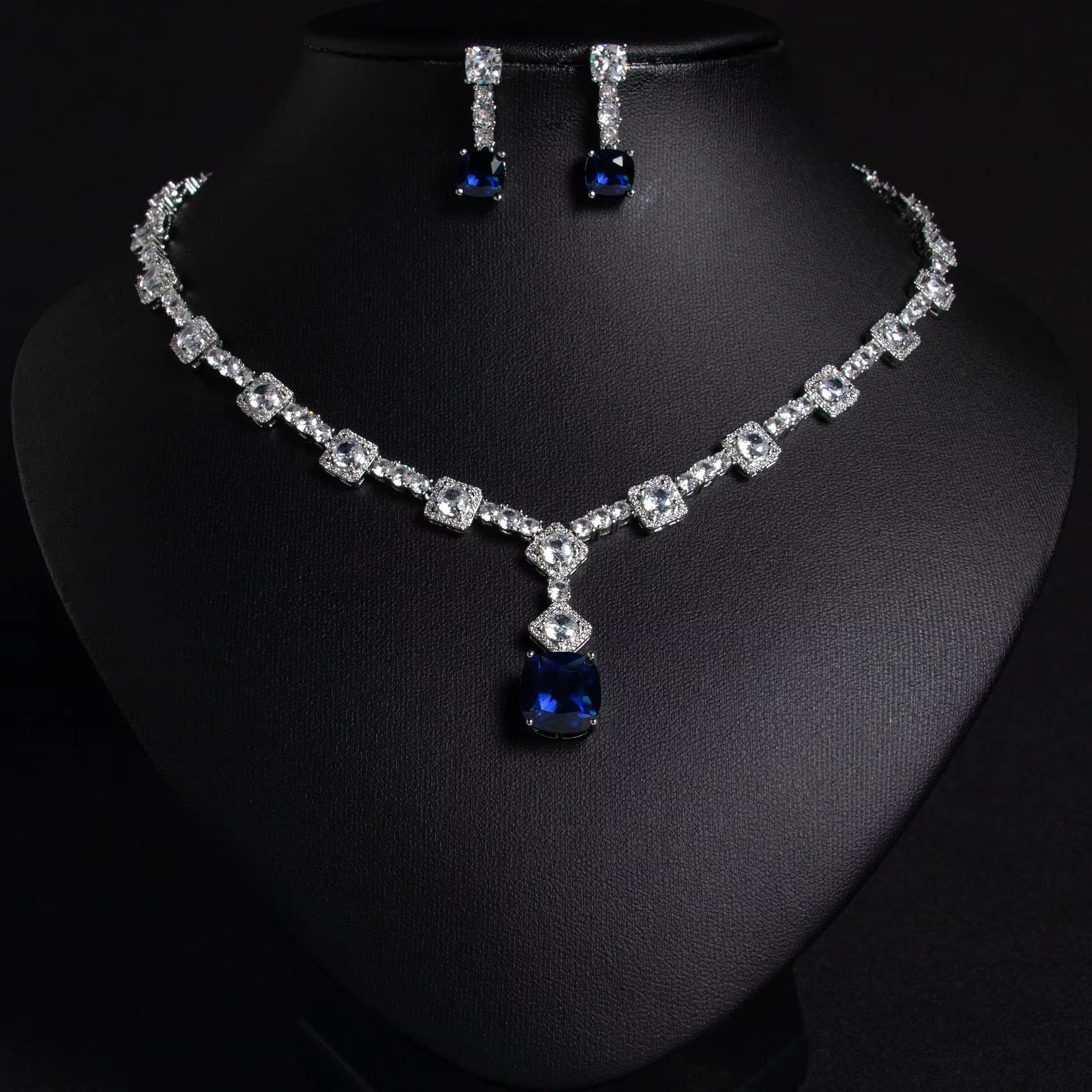Multi Colored Imported American Diamond Necklace Set with Earrings – White Rhodium Silver Plated