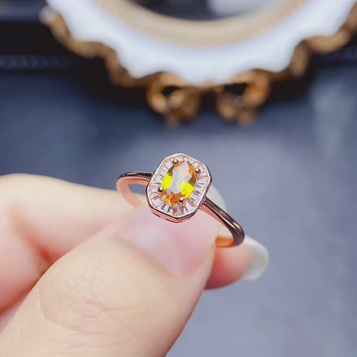 Vintage Yellow Sapphire Ring 925 Sterling Silver rose Gold 18k Plated Adjustable Size Ring