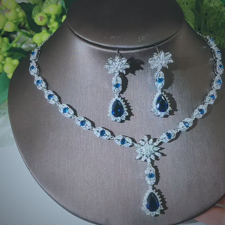 Elegant Blue Stone Necklace Set with Matching Earrings – Premium Fashion Jewelry for Special Occasions
