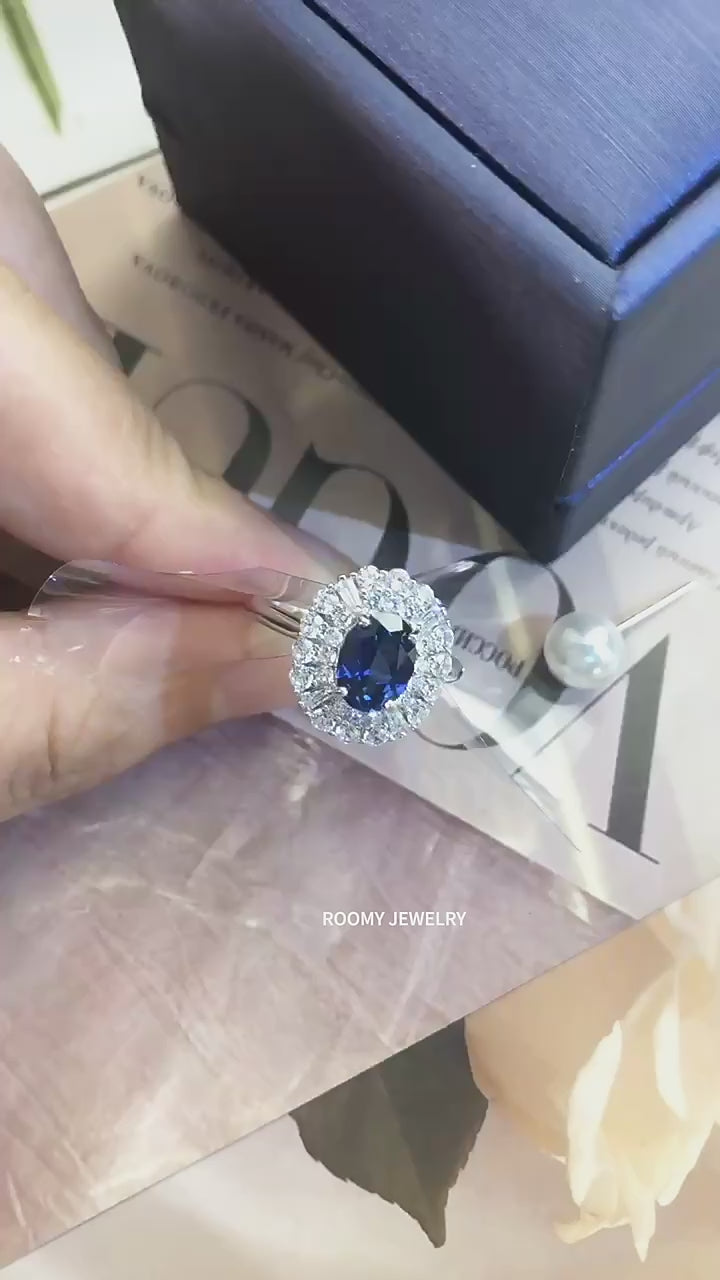 Blue Sapphire 925 Solid Sterling Silver Statement Ring With Adjustable Size