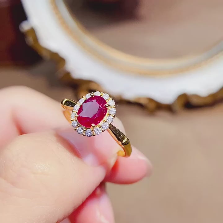 Natural Ruby 925 Sterling Silver With 18 k Yellow Gold Plated Adjustable Size Ring