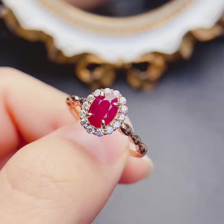 Natural Ruby Jade Ring In 925 Sterling Silver 18K Yellow Gold Plated Adjustable Size Ring