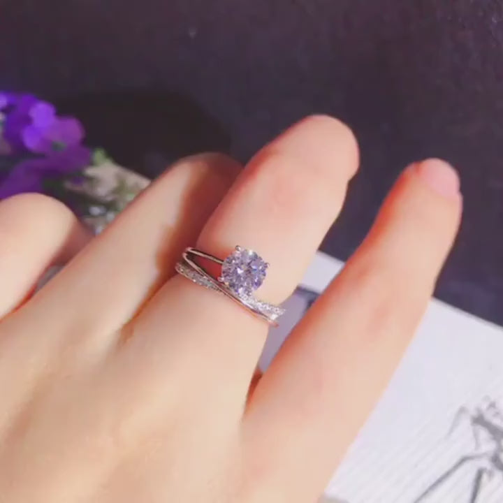 1.0 Carat Moissanite 925 Silver ring For Women. Crown & Galaxy Four Prongs | Adjustable Size
