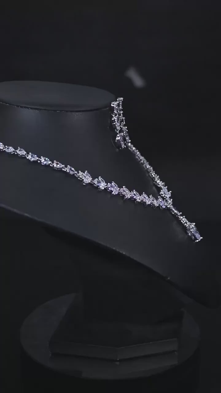 Heart-shaped American Diamond Silver Plated Necklace & Earrings Jewelry Set
