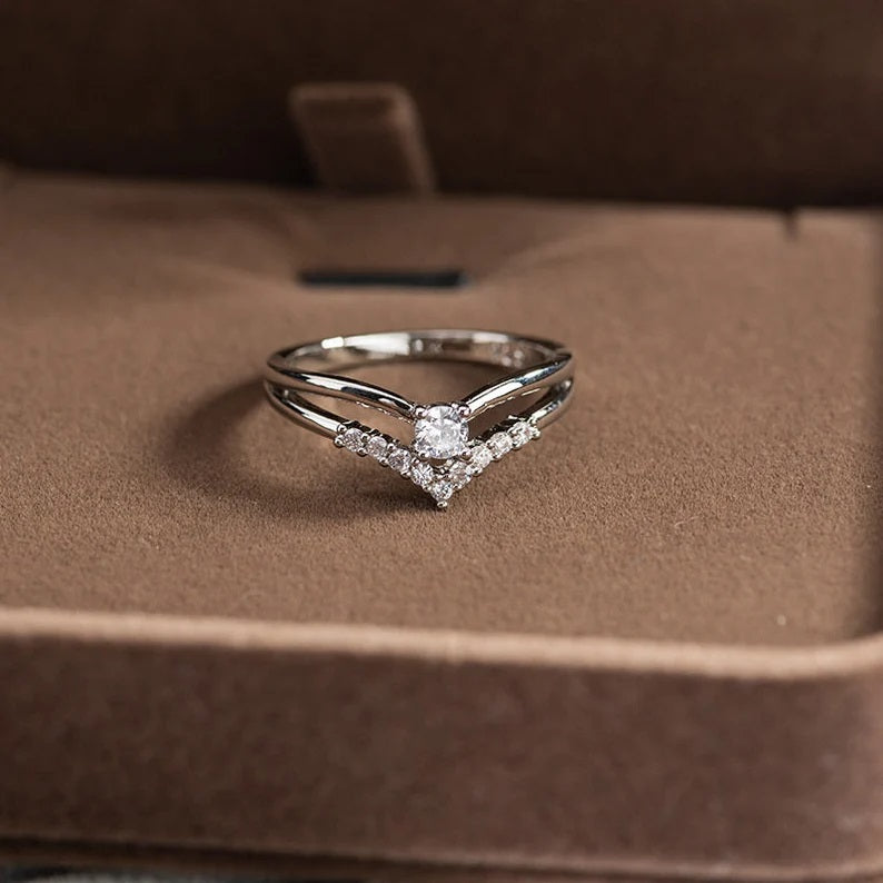 Double Layers Curved Engagement Ring 925 Real Silver Curved Wedding Band Anniversary Gifts Ring| Adjustable Size
