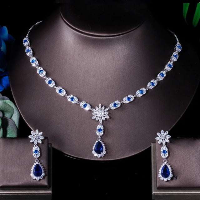 Elegant Blue Stone Necklace Set with Matching Earrings – Premium Fashion Jewelry for Special Occasions