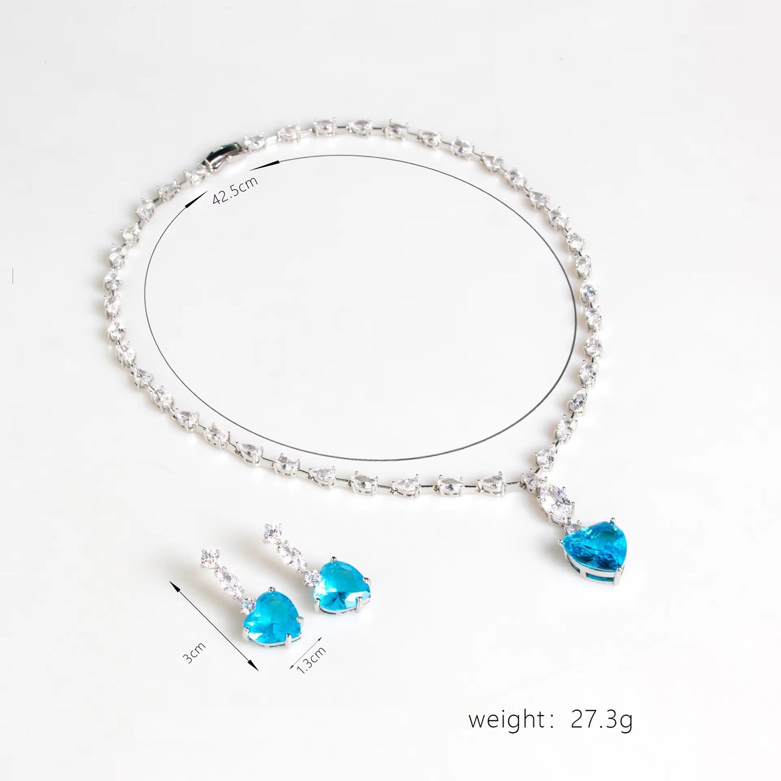 Multi Colored Heart Stone Imported American Diamond Necklace Set with Earrings In White Rhodium Plated