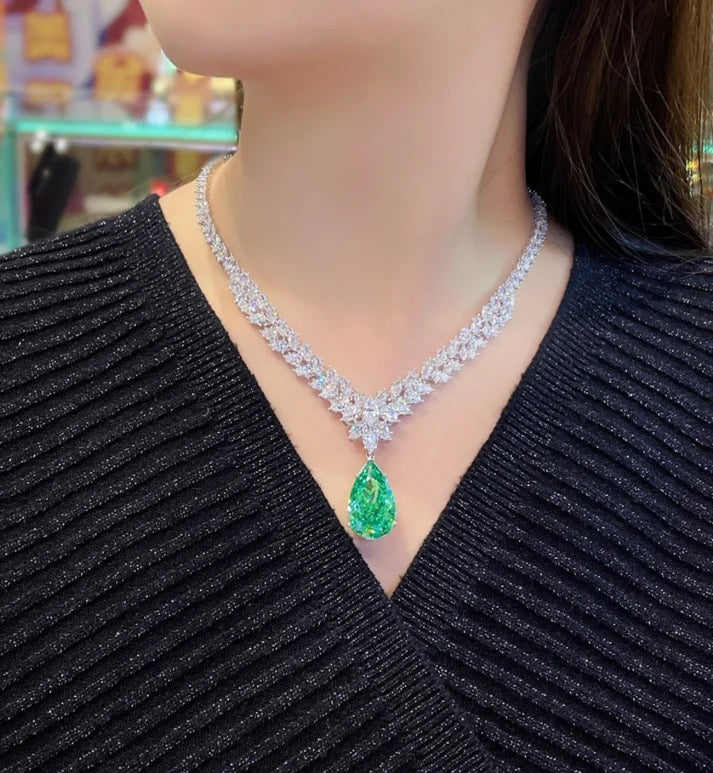 Pear Cut Raindrop Royale American Diamond Statement Necklace With Ring And Earrings Set